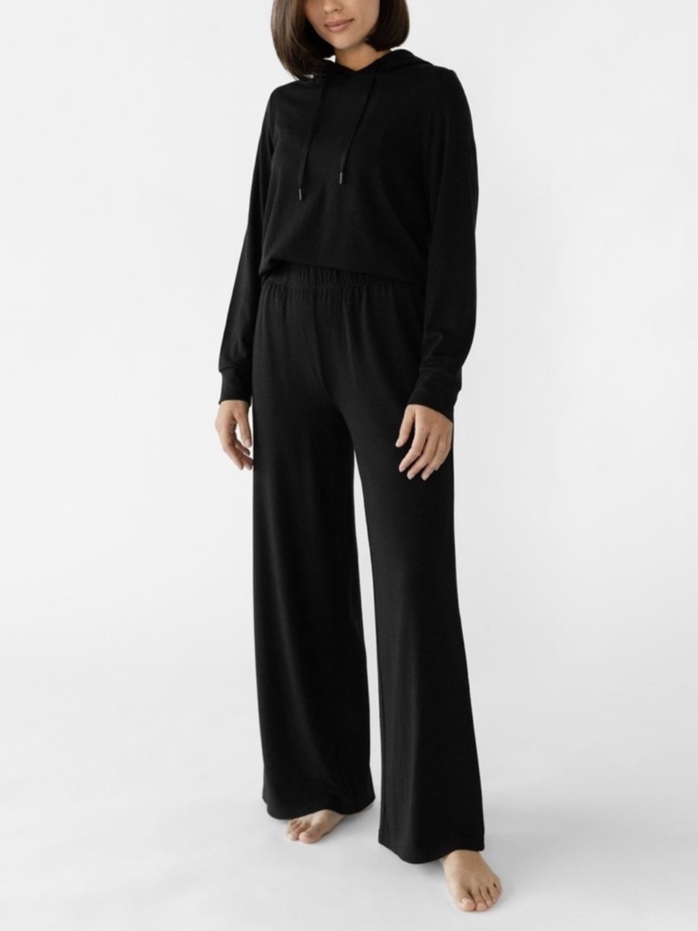 Like New Cozy Earth Brushed Bamboo Wide Leg Pocket Pant Black Lounge Large